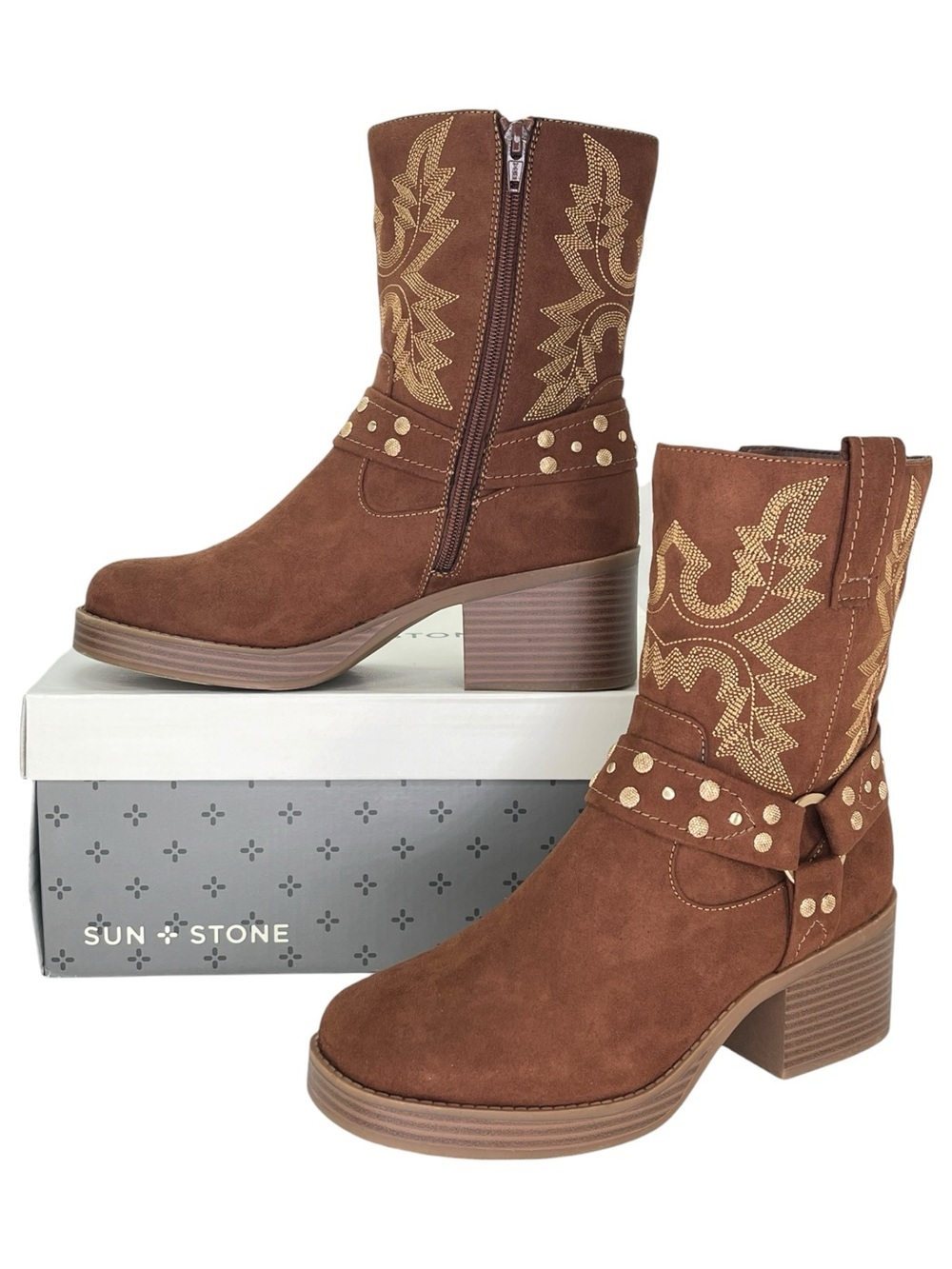 Sun + Stone Norahh Brown Western Style Womens Ankle Boots Size 7.5M